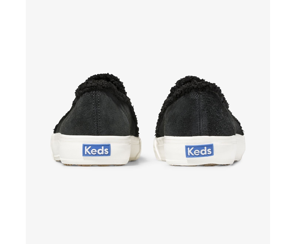 Keds Womens Slip Ons Black - Double Decker Suede Faux Shearling - 261JSLHIC